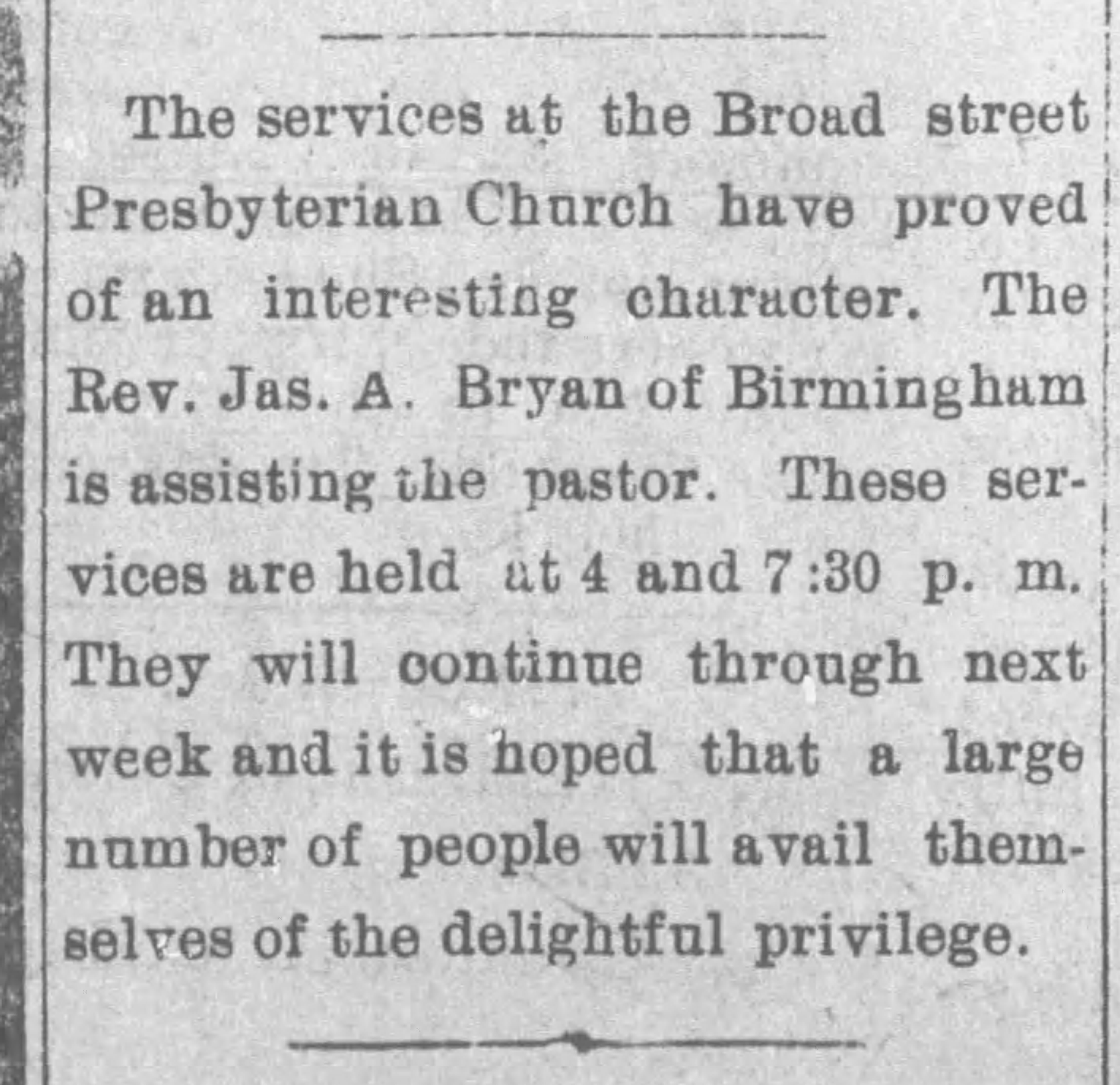 Services at Broadstreet Presbyterian Church